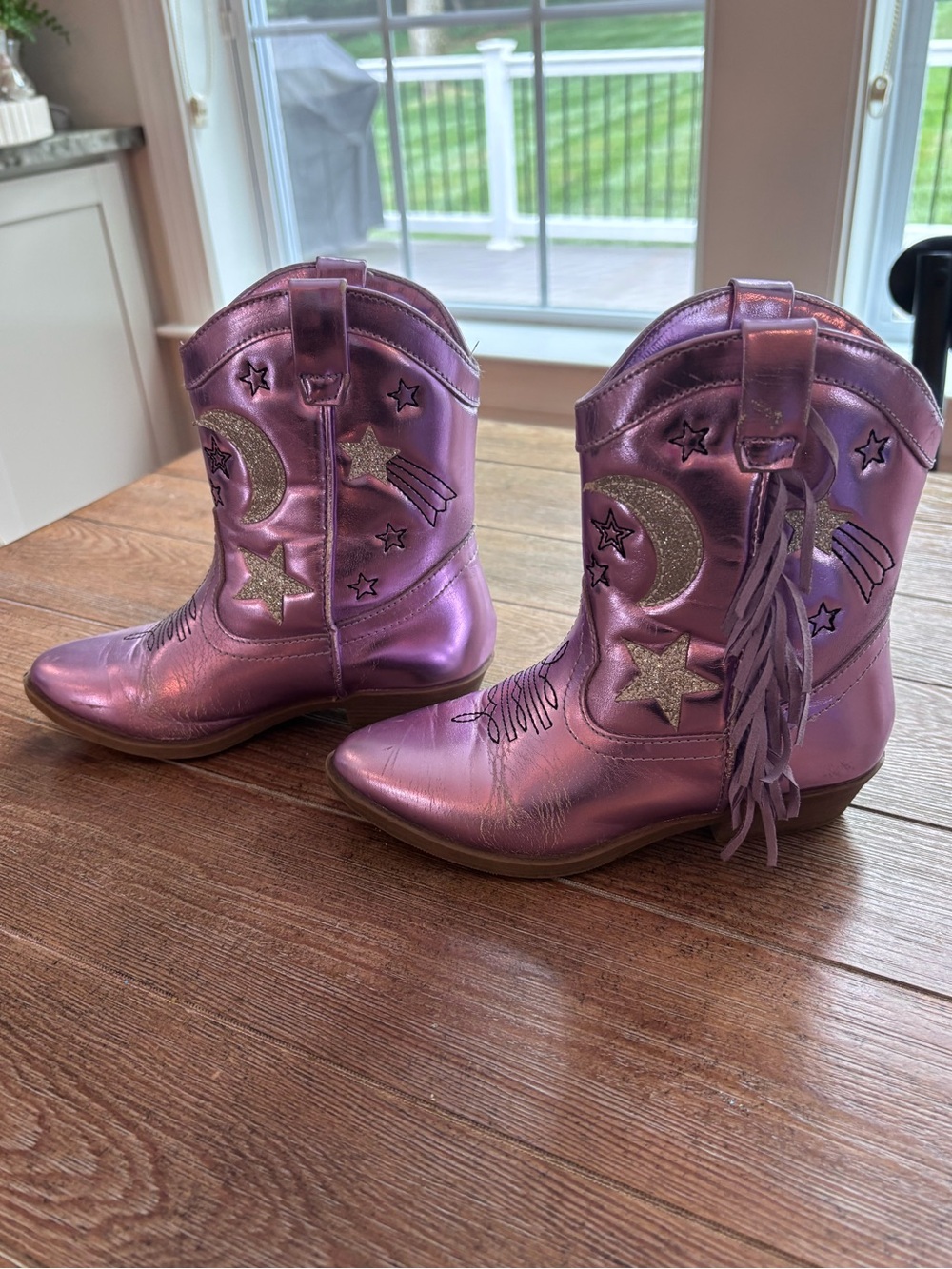 Tucker + Tate Metallic Lilac Cowboy Boots with Star, Moon & Fringe